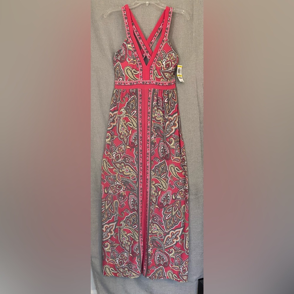 NWT INC Pink & Gray Paisley Maxi Dress